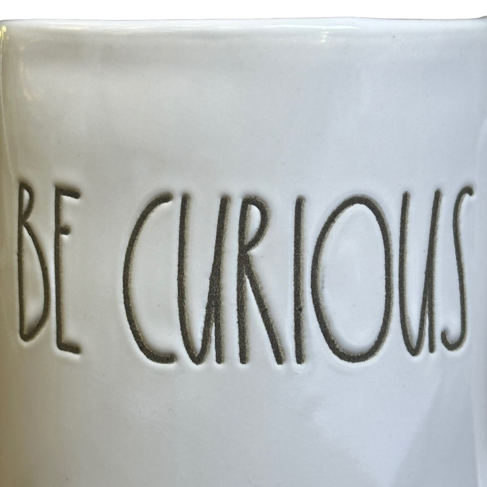 Rae Dunn BE CURIOUS Mug White with Large Long Letters Coffee Tea NWT 2018 OG - Picture 3 of 11